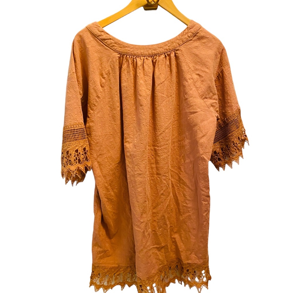 ⭐️ UMGEE Boho Square Neck Lace Trimmed Tunic Dress Rust Orange Size Medium - Picture 2 of 5